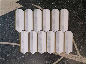 Pure White Square Mosaic With Brass Dot Waterjet New Mosaic