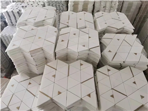 Pure White Square Mosaic With Brass Dot Waterjet New Mosaic