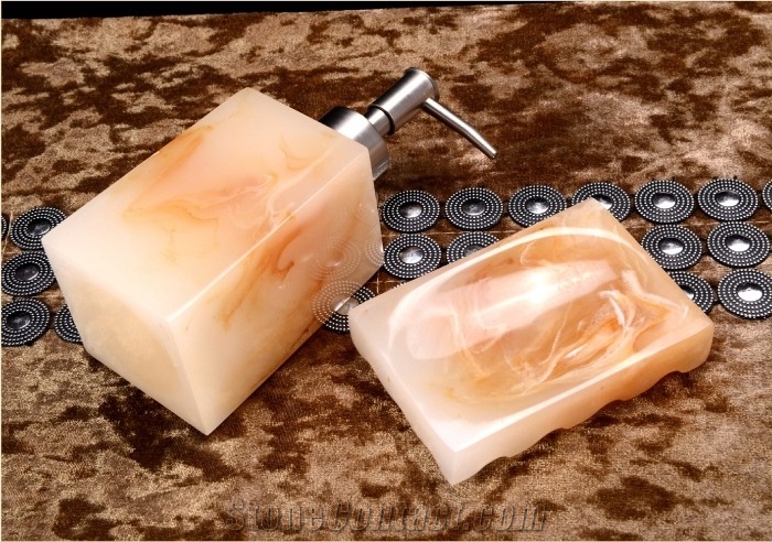 White With Orange Artificial Onyx Bathroom Accessories