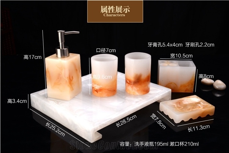 White With Orange Artificial Onyx Bathroom Accessories