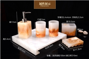 White With Orange Artificial Onyx Bathroom Accessories