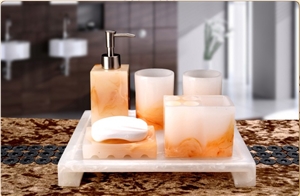 White With Orange Artificial Onyx Bathroom Accessories