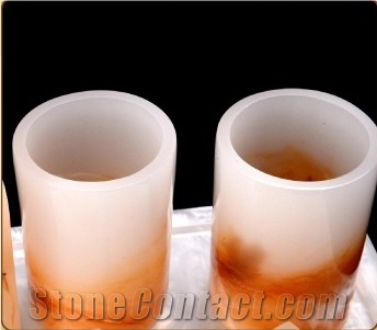 White With Orange Artificial Onyx Bathroom Accessories