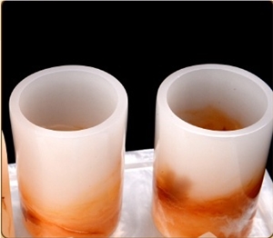 White With Orange Artificial Onyx Bathroom Accessories