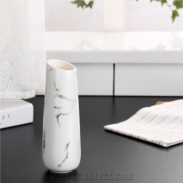 Modern Design White Marble Stone Flower Vase Interior Vase