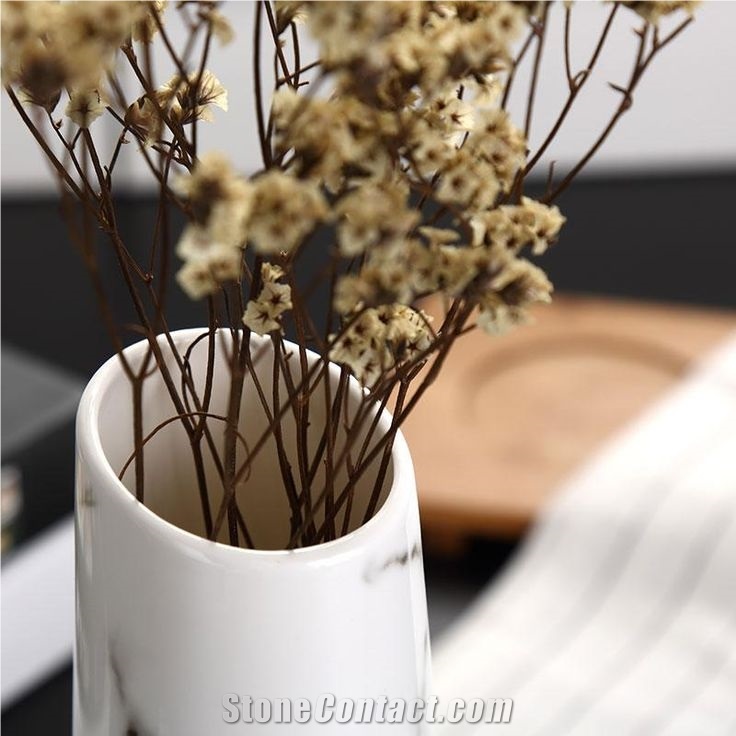 Modern Design White Marble Stone Flower Vase Interior Vase