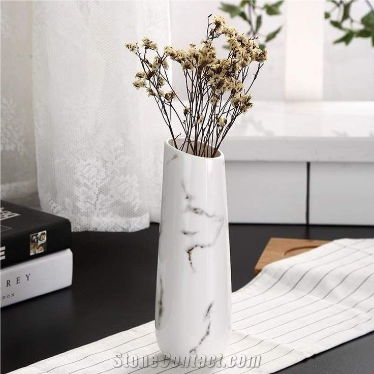Modern Design White Marble Stone Flower Vase Interior Vase