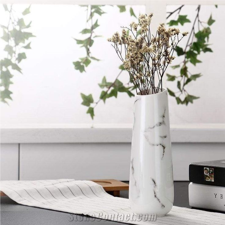 Modern Design White Marble Stone Flower Vase Interior Vase