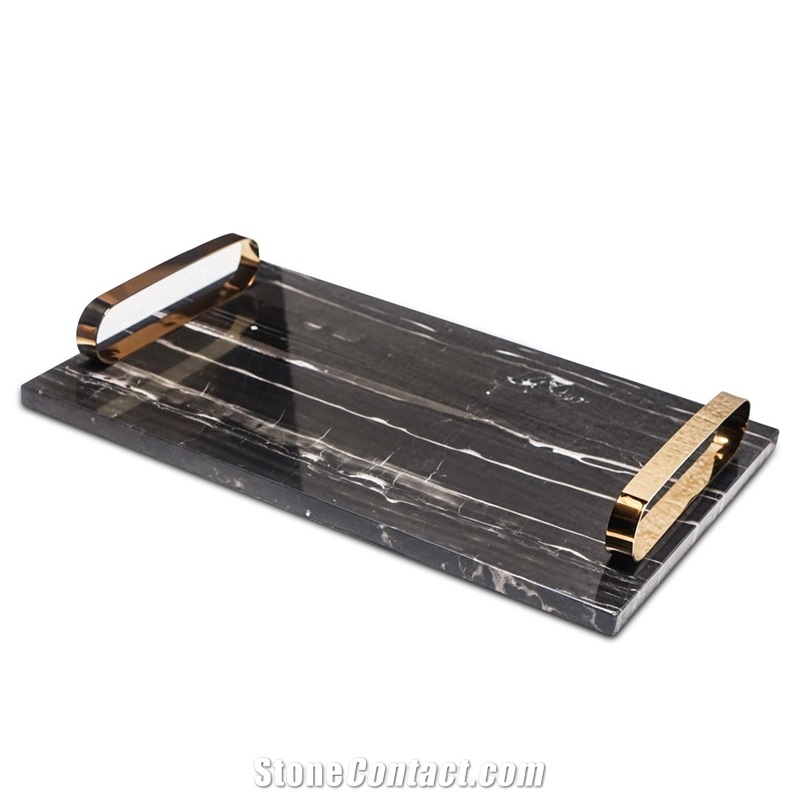 Natural Marble Tea Tray Handle Plate Kitchen Decor