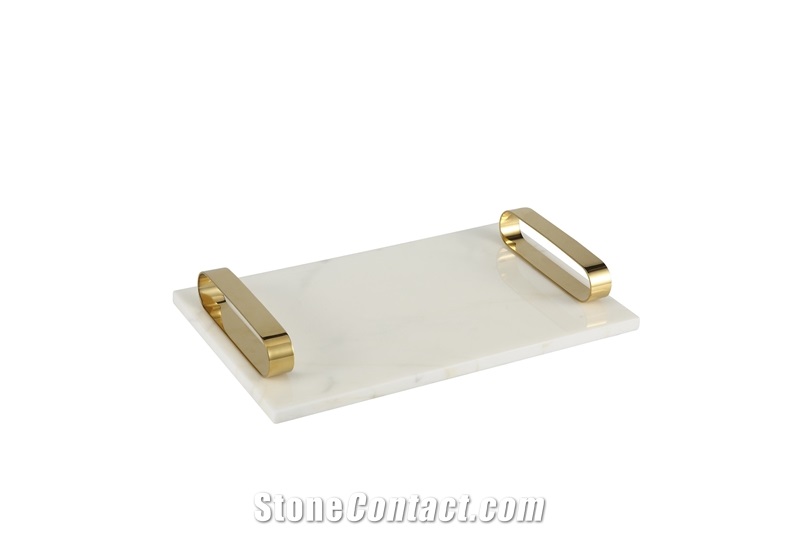 Natural Marble Tea Tray Handle Plate Kitchen Decor