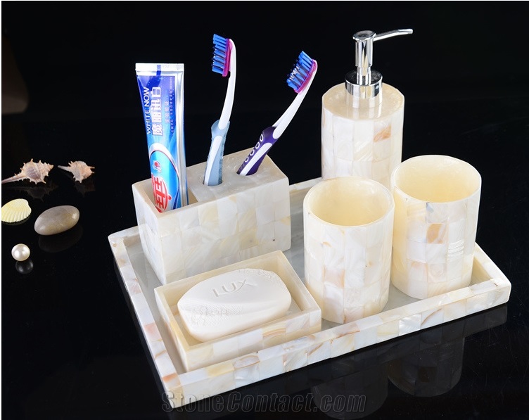 Natural Shell Polished Handle Bathroom Set