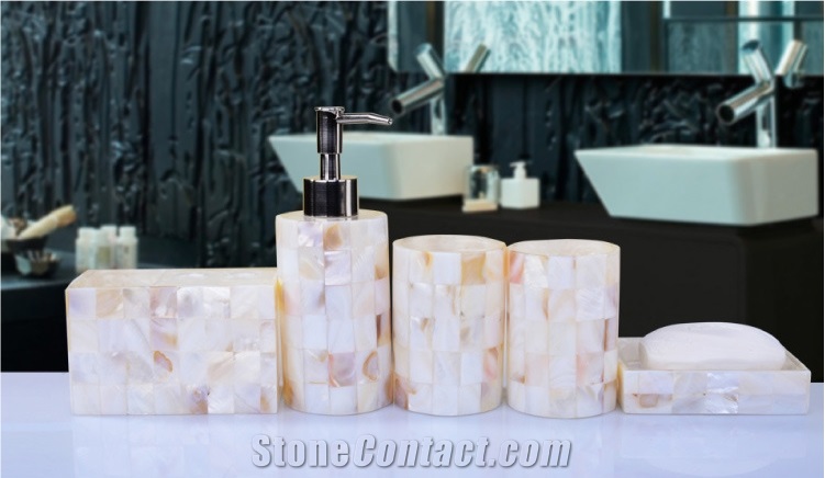 Natural Shell Polished Handle Bathroom Set