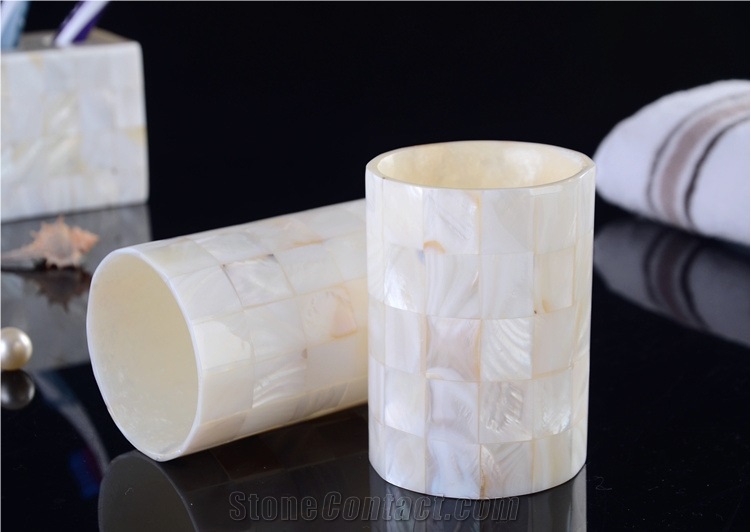 Natural Shell Polished Handle Bathroom Set