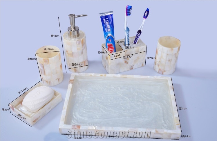 Natural Shell Polished Handle Bathroom Set