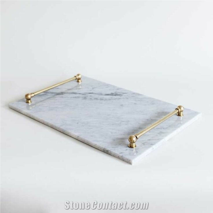 Natural White Marble New Design Tea Tray Handle Plate