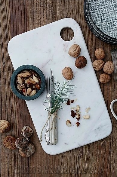 Natural White Marble New Design Tea Tray Handle Plate