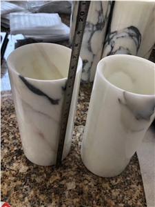 Natural White Marble Round Flower Vase Home Design