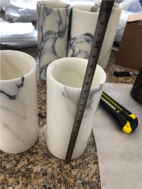 Natural White Marble Round Flower Vase Home Design