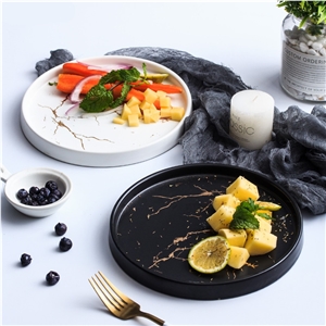 Natural White Marble Tea Tray Handle Plate Kitchen Decor