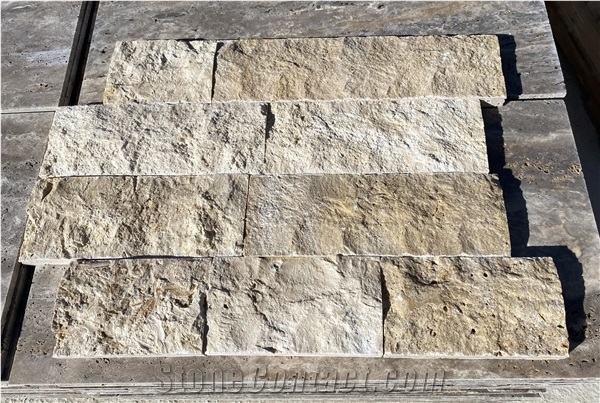 Splitface Ivory Travertine Wall Cladding Panels,Ledge Stone