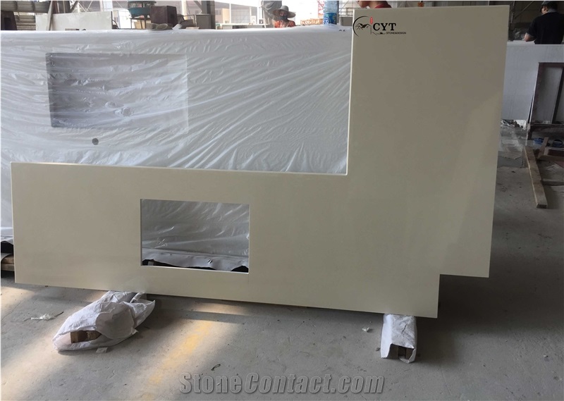 Beige Artificial Marble Commercial Kitchen Counters Tops