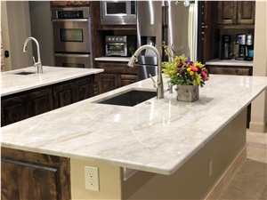 Infinity White Quartzite Kitchen Countertop- Island Top