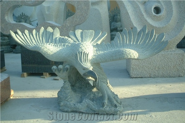 Granite Grey Eagle Hawk Sculpture, Grey Granite