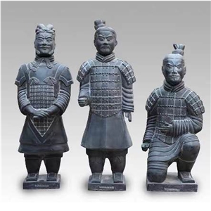 Black Marble  Honed  Handmade Terracotta Warriors Sculpture