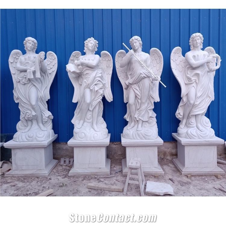 Custom  Natural Stone Carved  Angel Sculpture Garden Statue