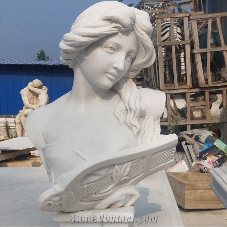 Custom White Marble Lady Bush Sculpture Stone Carving