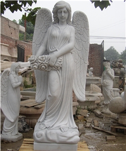 Garden Life Size White Marble Angel Statues With Wings