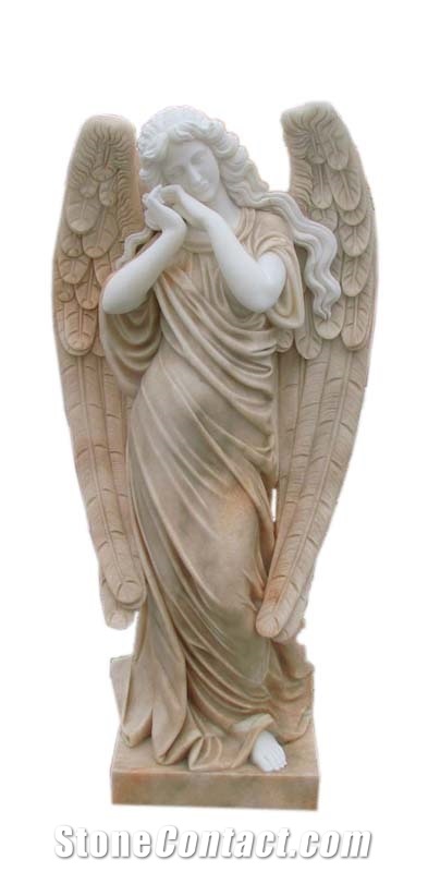Garden Life Size White Marble Angel Statues With Wings