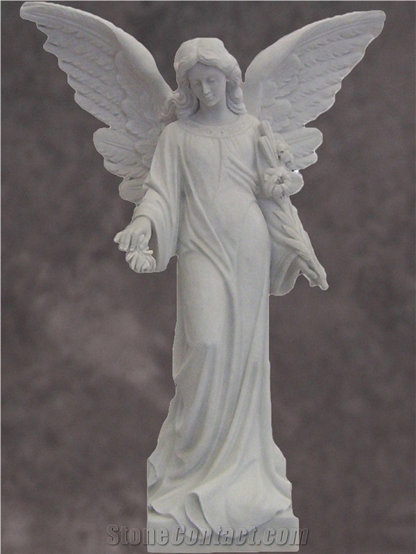 Garden Life Size White Marble Angel Statues With Wings