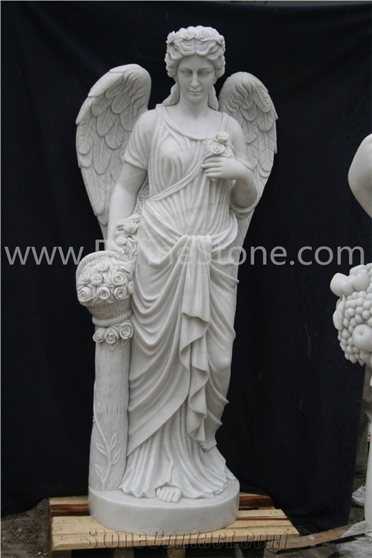 Garden Life Size White Marble Angel Statues With Wings
