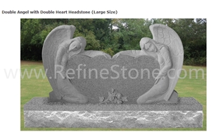 Granite Style Double Heart Shaped Angel Headstone Gravestone