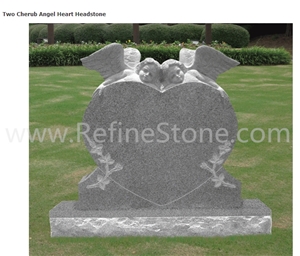 Granite Style Double Heart Shaped Angel Headstone Gravestone