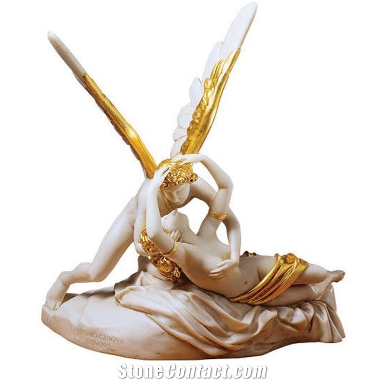 Hand Carved Cupid And Psyche Marble Sculpture For Sale