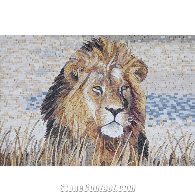 Handmade Lion Head Marble Mosaic Wall Picture