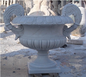 Large Size White Marble Marble Planter Pot With Sculpture