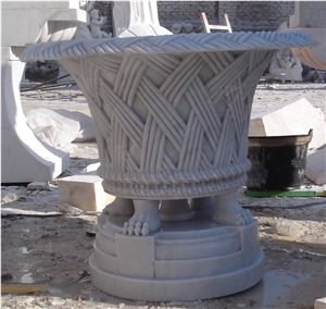 Large Size White Marble Marble Planter Pot With Sculpture