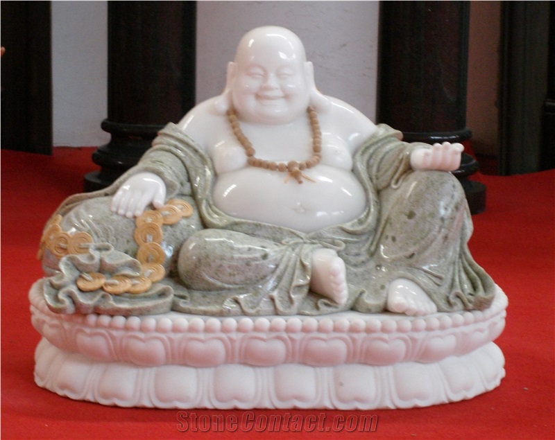 Natural Marble Stone Life Size Happy Laughing Buddha Statue