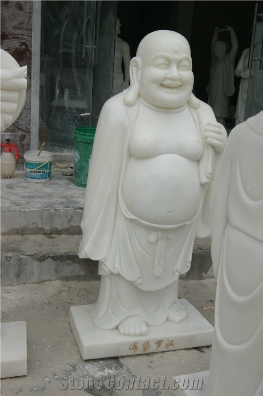 Natural Marble Stone Life Size Happy Laughing Buddha Statue