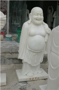 Natural Marble Stone Life Size Happy Laughing Buddha Statue