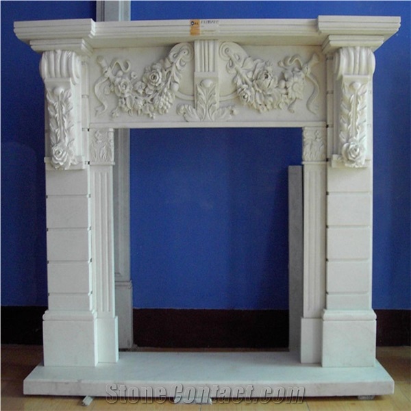 Natural Stone Hand Carved French White Stone Fireplace