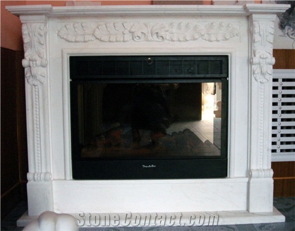 Natural Stone Hand Carved French White Stone Fireplace