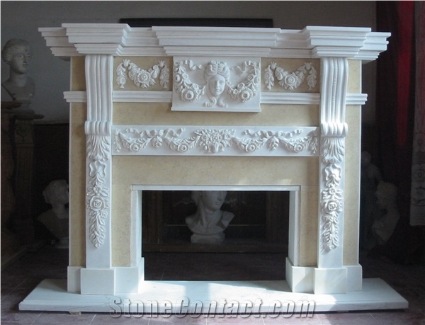 Natural Stone Hand Carved French White Stone Fireplace