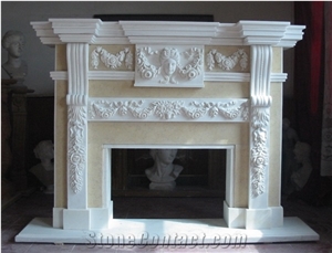 Natural Stone Hand Carved French White Stone Fireplace