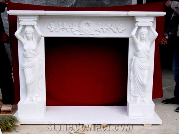 Natural Stone Hand Carved French White Stone Fireplace