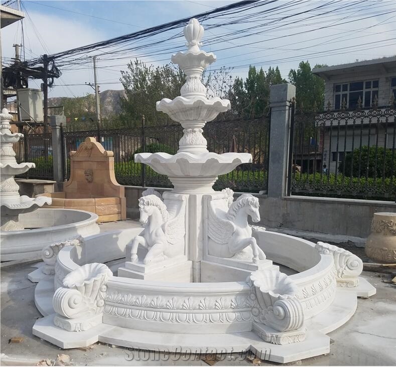 Wholesale White Marble Pegasus Running Horse Fountain