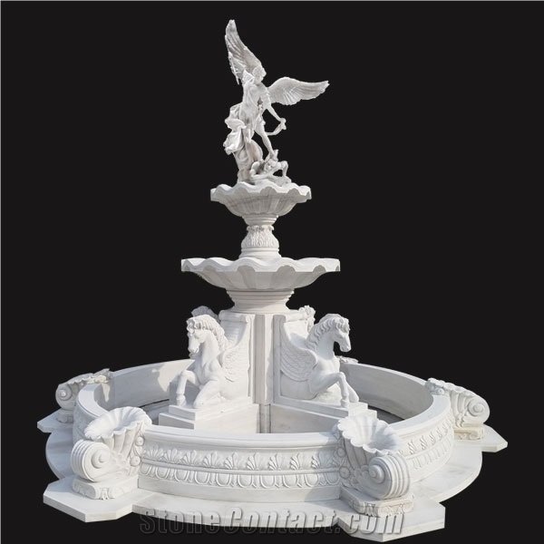 Wholesale White Marble Pegasus Running Horse Fountain